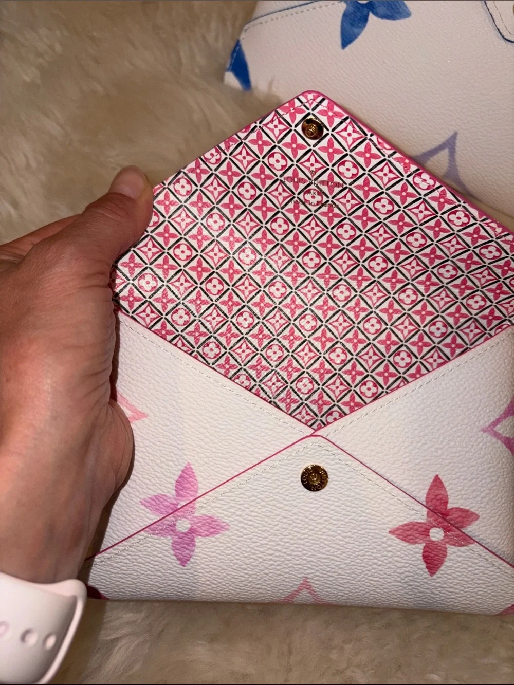 Authentic Louis Vuitton White Kirigami Set of 3 Multicolor Monogram Pouches